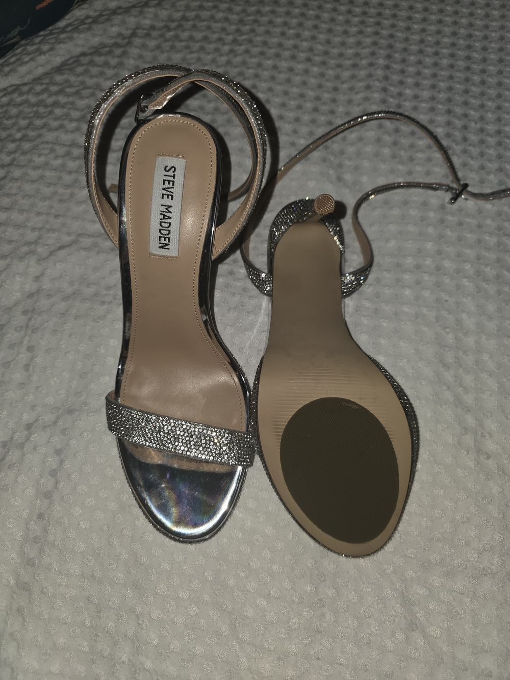 Steve Madden Silver Rhinestone Ankle-Strap Heels